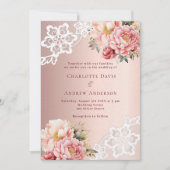 Hochzeitsgold Rosa Blumenspitze Luxus Rose Einladung (Vorderseite)