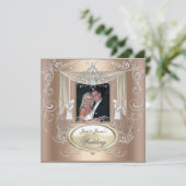 Hochzeitsgoldkaffee Silberne Verzierte Elegant Einladung (Stehend Vorderseite)