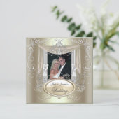 Hochzeitsgoldminze Silber Verziertes Elegant Einladung (Stehend Vorderseite)