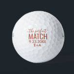 Hochzeitsgolfbälle Perfect Match Monogram Golfball<br><div class="desc">Die Perfect Match Terracotta Personalisierte Custom Golf Ball Gastgeschenke Hochzeiten und Brautparty Geschenke mit einem einfachen, modernen, minimalistischen Typografie Stil mit Kalligraphie Handschrift und großen Sans-Serif-Schriftart und Platz für die Initialen und Hochzeitstag des Paares. Die Farben können mit dem Vorlageneditor von Zazzle geändert werden oder Sie können sich an den...</div>