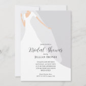 Hochzeitsgown auf grauem Brautparty Einladung (Vorderseite)