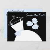 Hochzeitsgown Blau Save the Date schwarz Ankündigungspostkarte (Vorne/Hinten)