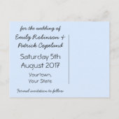 Hochzeitsgown Blau Save the Date schwarz Ankündigungspostkarte (Rückseite)