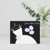 Hochzeitsgown Blau Save the Date schwarz Ankündigungspostkarte (Stehend Vorderseite)
