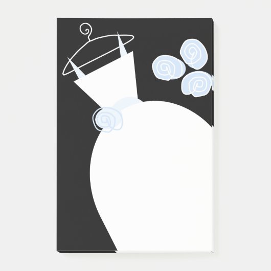 Hochzeitsgown Blau vertikale schwarze Post-it-Note Post-it Klebezettel (Vorderseite)