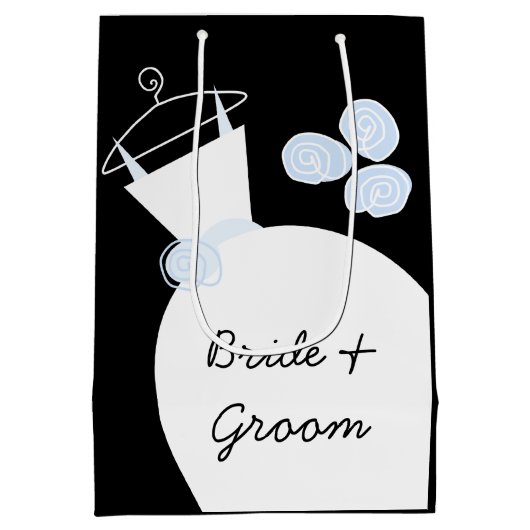 Hochzeitsgown Blue Bride & Groom Black Medium Mittlere Geschenktüte (Rückseite)
