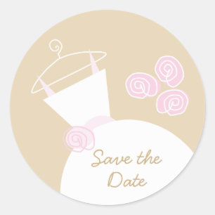 Hochzeitsgown Pink Beige "Save the Date" Runde Runder Aufkleber