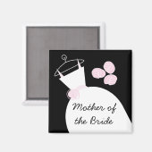Hochzeitsgown Pink "Mutter der Braut" schwarz Magnet (Vorderseite/Rückseite)