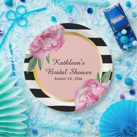 Hochzeitsgrabband Brautparty Black Stripes Bläserg Pappteller (Party)