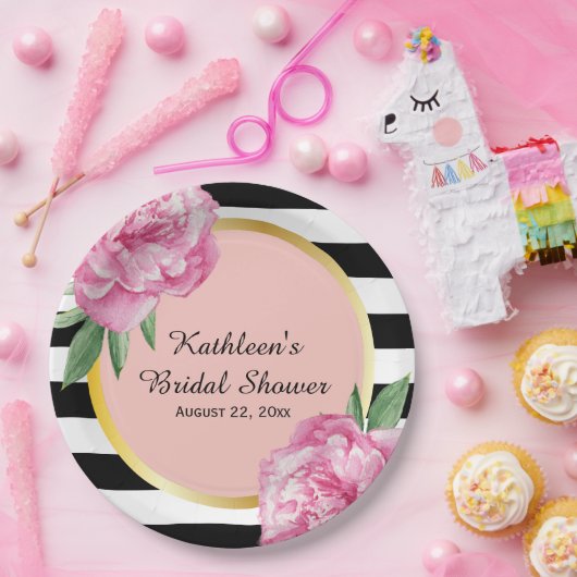 Hochzeitsgrabband Brautparty Black Stripes Bläserg Pappteller (Party)