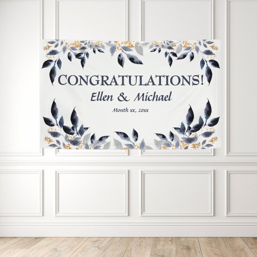 Hochzeitsgratulation Banner Elegant Blue Gold