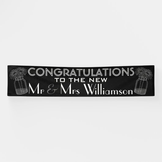 Hochzeitsgratulation Chalkboard und Mason Jars Banner (Horizontal)