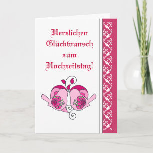 Hochzeitsgratulation Floral Heart Bird German Karte