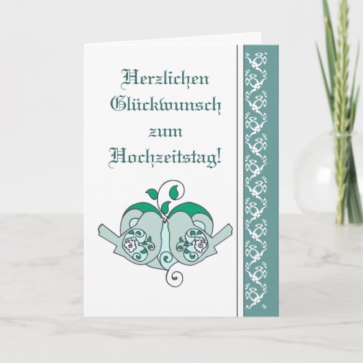 Hochzeitsgratulation Floral Heart Bird German Karte (Vorderseite)