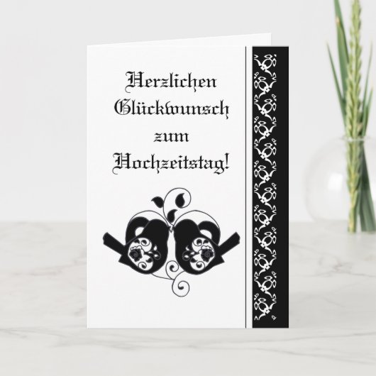 Hochzeitsgratulation Floral Hearts Birds German Karte (Vorderseite)