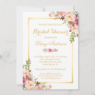 Hochzeitsgrau Brautparty Chic Blues Golden Frame Einladung