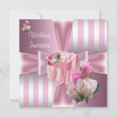 Hochzeitsgrau Hübsch Satin Pink Silver Stripe Bow Einladung (Vorderseite)