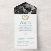 Hochzeitsgrauweißes Ziergold-Monogramm All In One Einladung (Innen Boden)