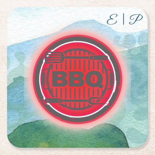 Hochzeitsgrill Rechteckiger Pappuntersetzer (Vorderseite)