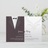 Hochzeitsgroom Anzug und Brautkleid Einladung (Stehend Vorderseite)