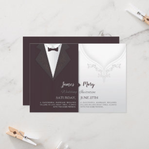 Hochzeitsgroom Anzug und Brautkleid Einladung