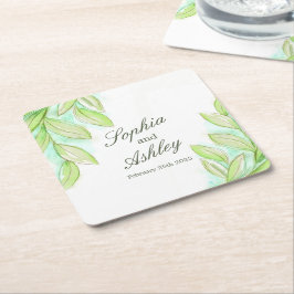 Hochzeitsgrün-Aquarellfarben-Blätter für kundenspe Rechteckiger Pappuntersetzer