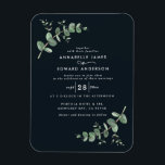Hochzeitsgrün Eukalyptus botanisches Schwarz Magnet<br><div class="desc">Eukalyptus Greenery Blattage Modernes,  minimalistisches,  zeitgenössisches Party Hochzeitsmagnet laden ein. Einfaches,  zeitgenössisches botanisches Design. Weiße,  grüne,  marineblaue,  schwarz-weiße,  elegante moderne Anzüge in den Farben Frühjahr,  Herbst,  Herbst und Weiß Hochzeitszeremonien.</div>
