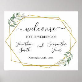 Hochzeitsgrün, geometrisch goldfarben poster