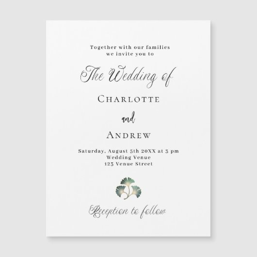 Hochzeitsgrün-Ginkgo-Blätter, einfache Skripte Lux Magneteinladung (Vorderseite)