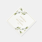 Hochzeitsgrün - Gold Blätter Reben Serviette (Ecke)