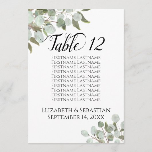 Hochzeitsgrün Sitzkarten Tischnummer groß (Vorderseite)