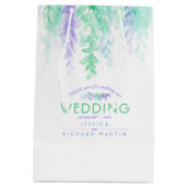 Hochzeitsgrün violette Blumen Dankeschön Geschenkt Mittlere Geschenktüte (Rückseite)
