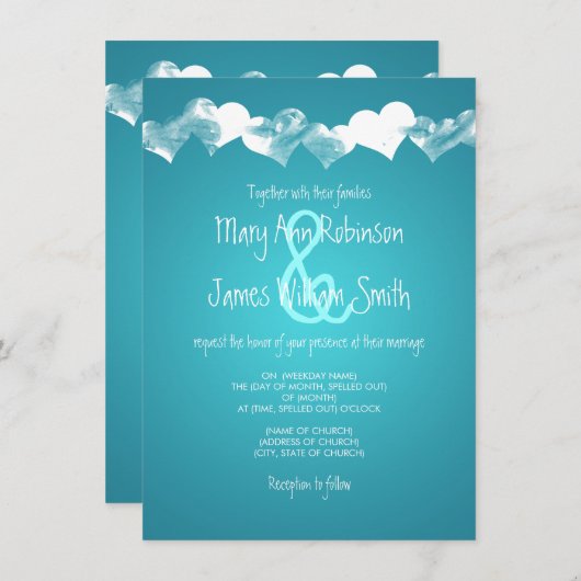 Hochzeitsgrunge hört Türkis Einladung (Vorne/Hinten)