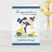 Hochzeitsgrußkarte, Paar auf Roller anpassen Karte (Gelbe Blume)