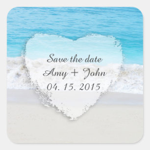 Hochzeitsgunst Save the Date Strand1 Quadratischer Aufkleber