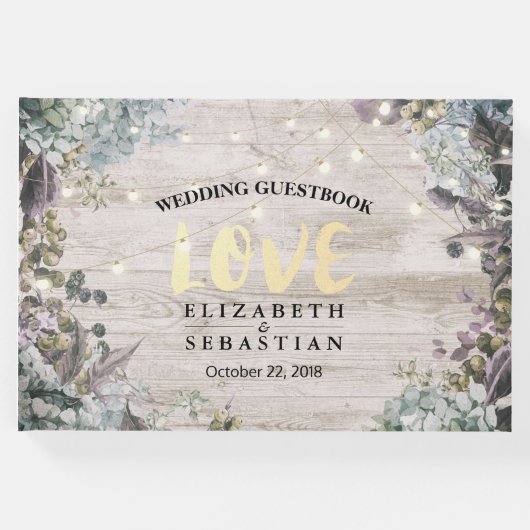 Hochzeitsgürtel florale String Lights Rustikales H Gästebuch (Vorderseite)