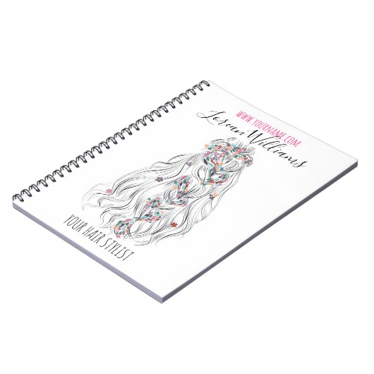 Hochzeitshaar Stylist Schwarz-weiß Wavy Hair Flora Notizblock (Linke Seite)