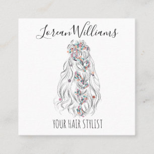 Hochzeitshaar Stylist Schwarz-weiß Wavy Hair Flora Quadratische Visitenkarte