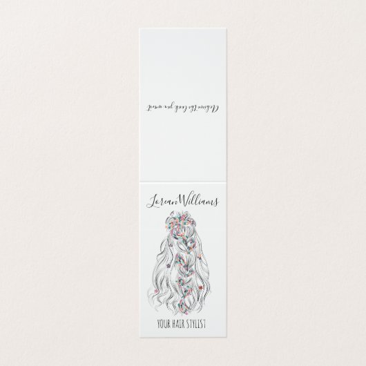 Hochzeitshaar Stylist Schwarz-weiß Wavy Hair Flora Visitenkarten (Außenseite Aufgefaltet)