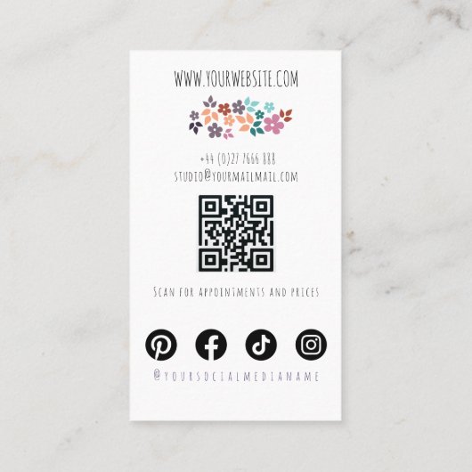 Hochzeitshaar Stylist Schwarz-weiß Wavy Hair QR Visitenkarte (Rückseite)