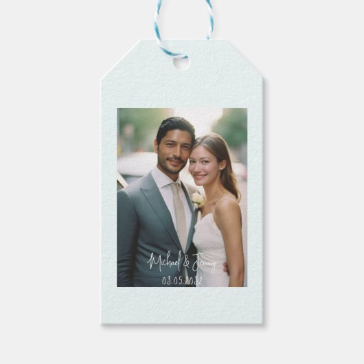 Hochzeitshandschrift Danke 1 Foto Geschenkanhänger (Vorderseite)