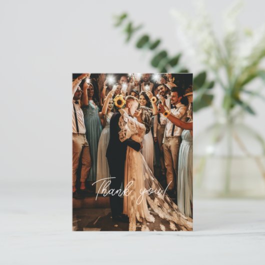 Hochzeitshandschrift Danke 1 Foto Postkarte (Stehend Vorderseite)