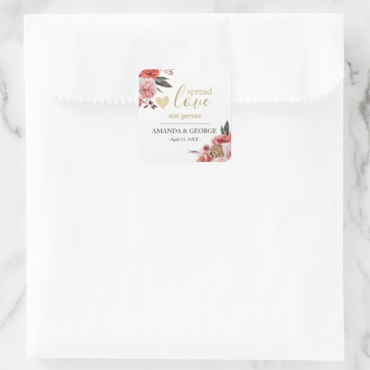 Hochzeitshandzitzer-Labels Blumenzwiebelherbst Quadratischer Aufkleber (Tasche)