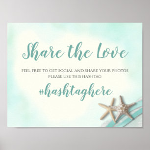Hochzeitshashtag Starfish und Ribbon-Zeichen Poster