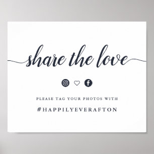 Hochzeitshashtag-Zeichen für Navy & White Calligra Poster