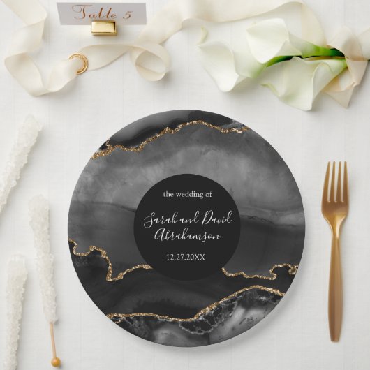Hochzeitsheim und Gold Glitzer Agate Pappteller (Hochzeit)