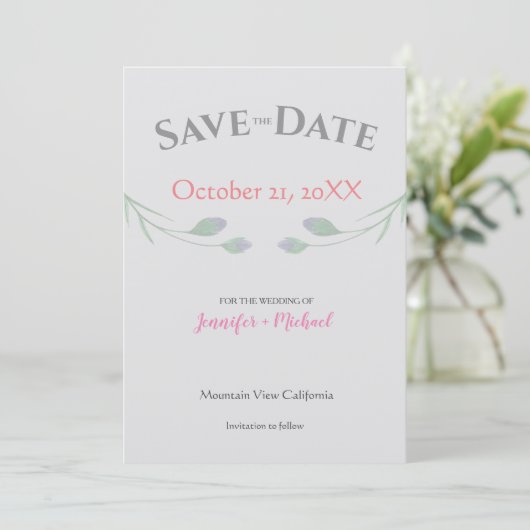 Hochzeitsheirat Minimalistisch Chic Gray Floral Save The Date (Stehend Vorderseite)