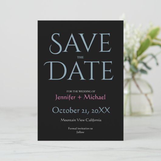 Hochzeitsheirat Minimalistisch Modernes Schwarzes Save The Date (Stehend Vorderseite)