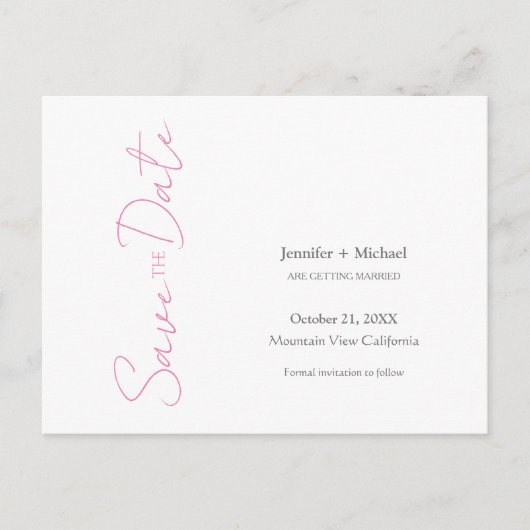 Hochzeitsheirat Minimalistische Kalligrafie Pink W Ankündigungspostkarte (Vorderseite)