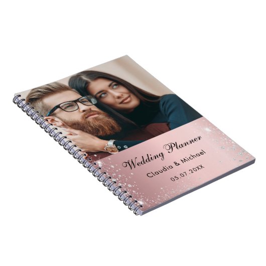 Hochzeitsheiße Foto Rosa Silberblume Glitzer Braut Notizblock (Rechte Seite)